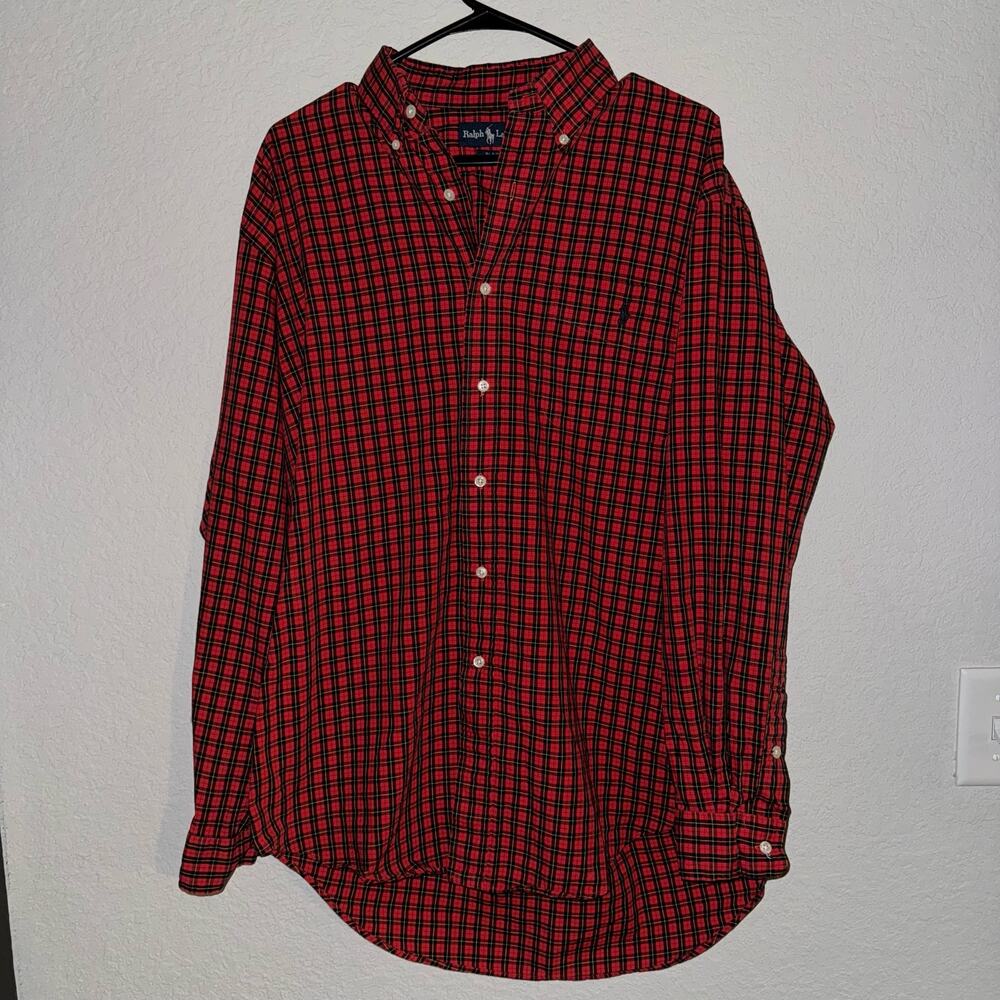 Polo Ralph Lauren Men's Plaid Long Sleeve Button Up Shirt Black/Red Size M